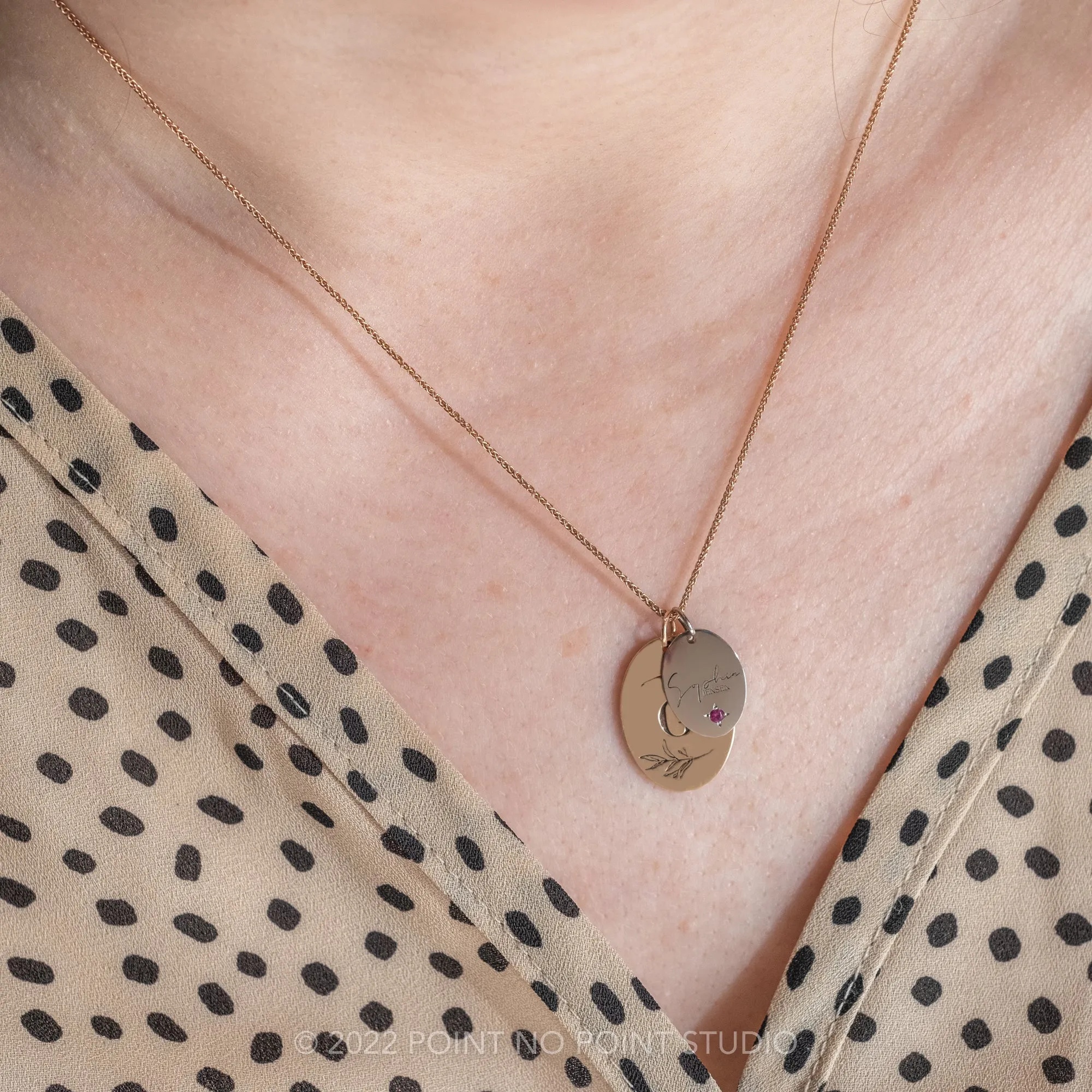 14k Gold Engraved Loa with Birthstone Small Oval Unique Charm