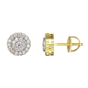 14k Gold Finish Solitaire Circle Screw Back Earrings