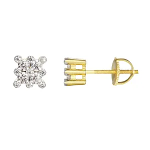 14k Gold Finish Square Mini Silver Stud Earrings