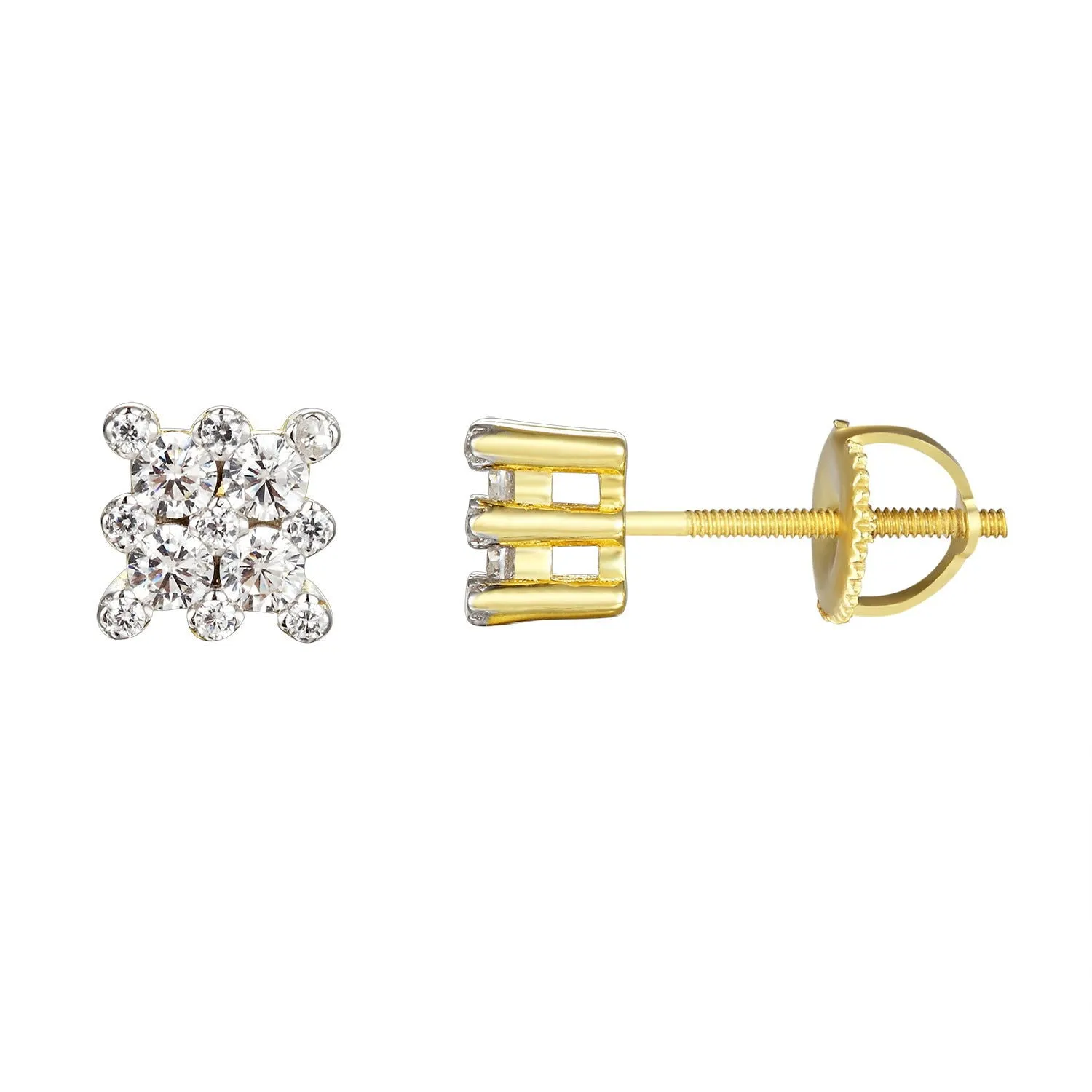 14k Gold Finish Square Mini Silver Stud Earrings