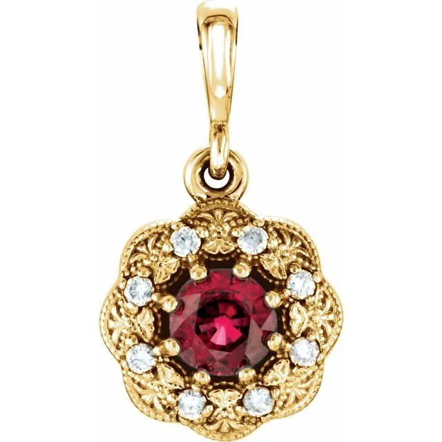 14k Gold Gemstone & .06 CTW Diamond Pendant