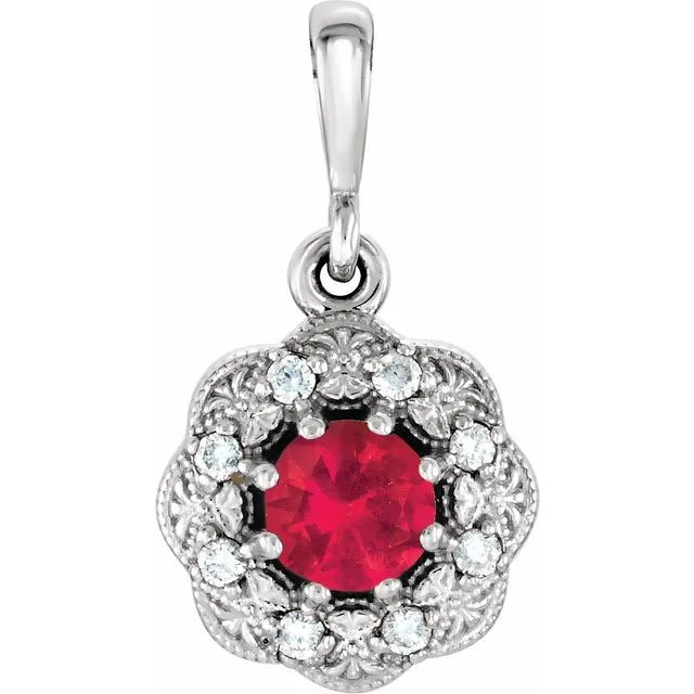 14k Gold Gemstone & .06 CTW Diamond Pendant