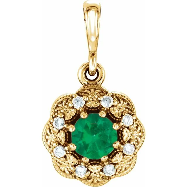 14k Gold Gemstone & .06 CTW Diamond Pendant