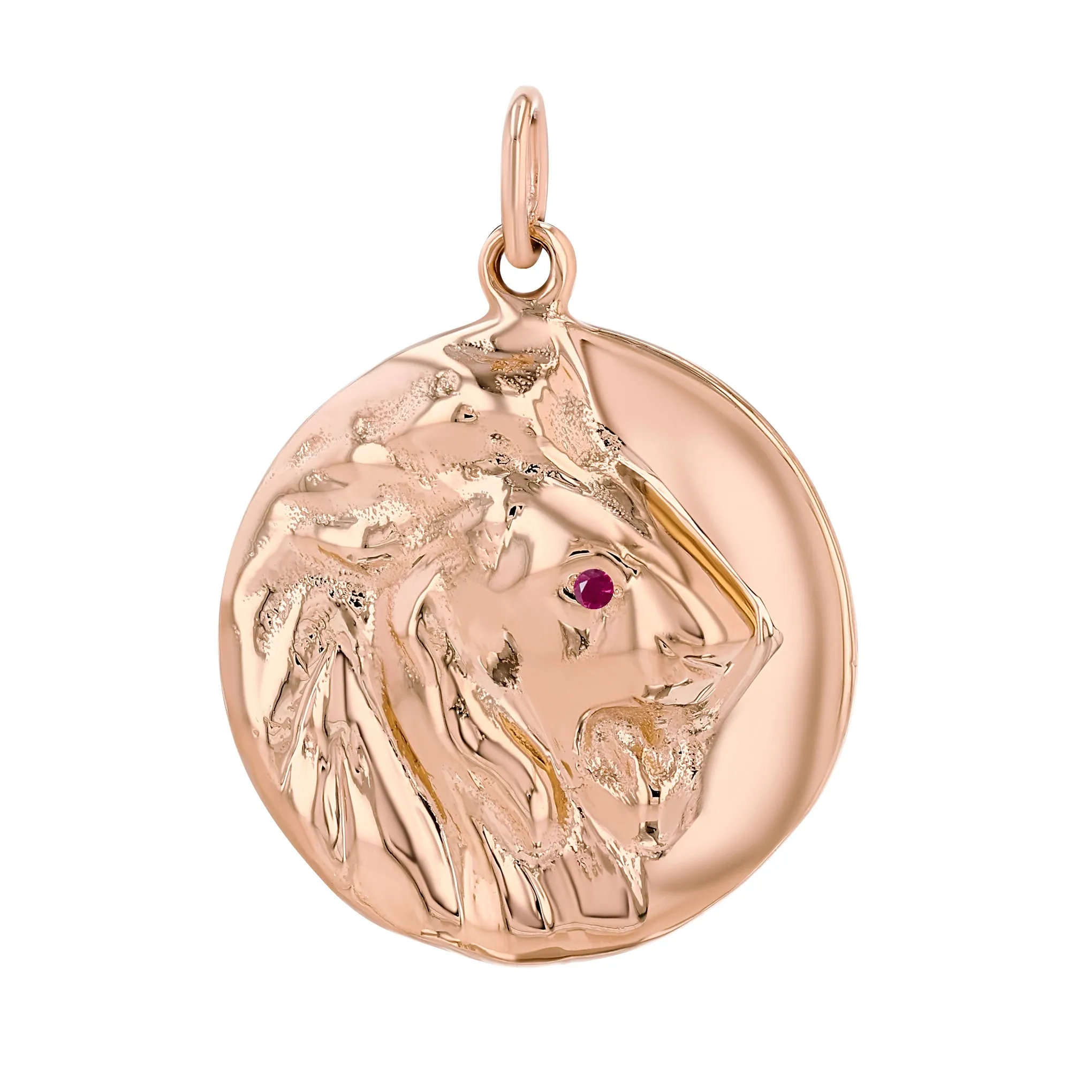 14K Gold Lion Medallion Charm Pendant, XL Size