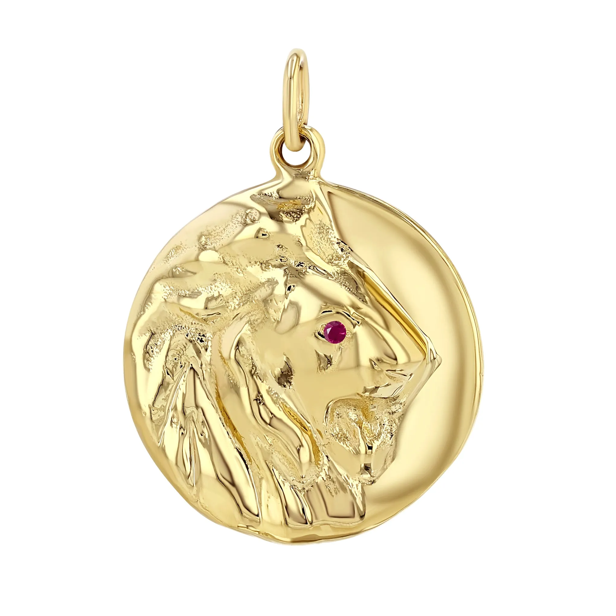 14K Gold Lion Medallion Charm Pendant, XL Size
