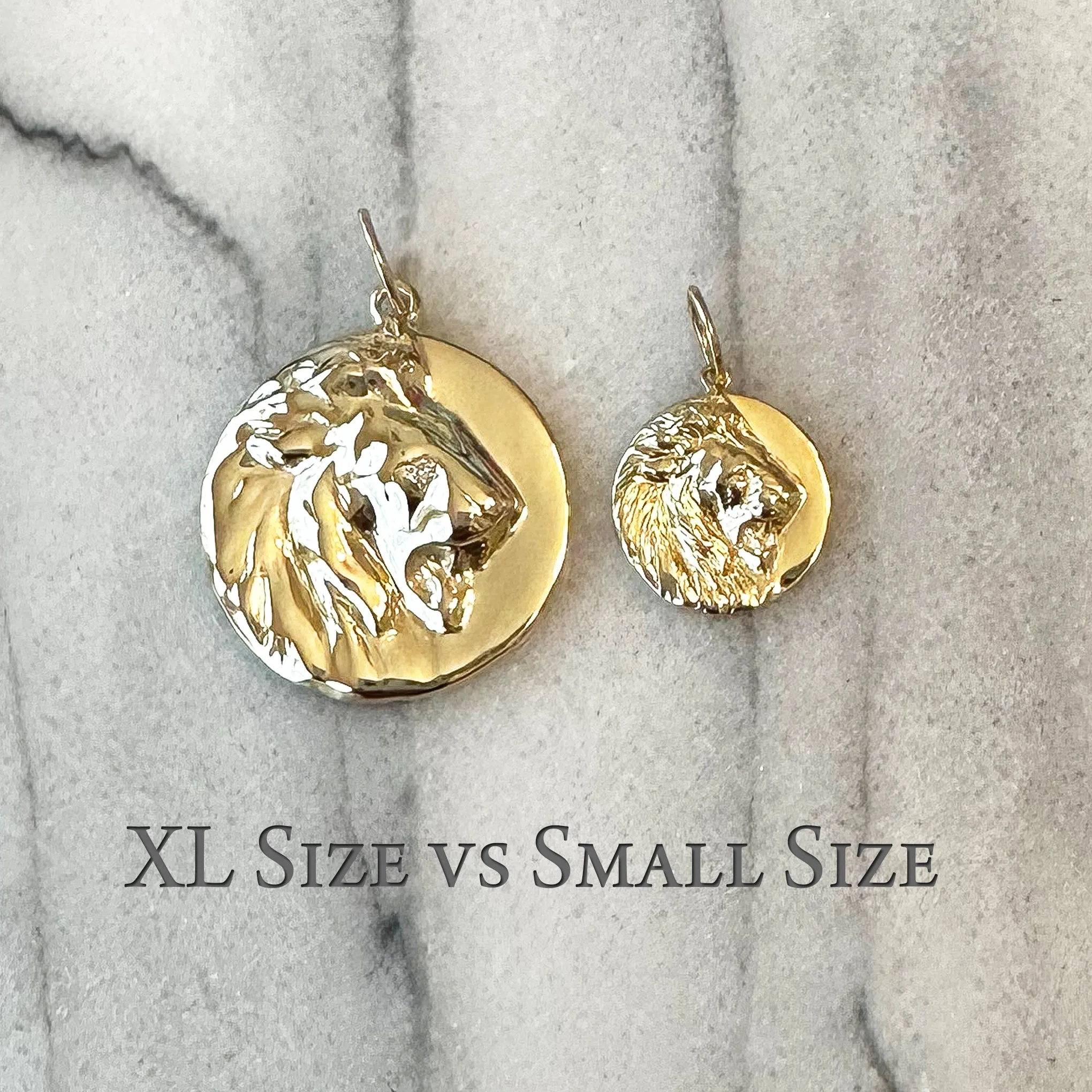 14K Gold Lion Medallion Charm Pendant, XL Size