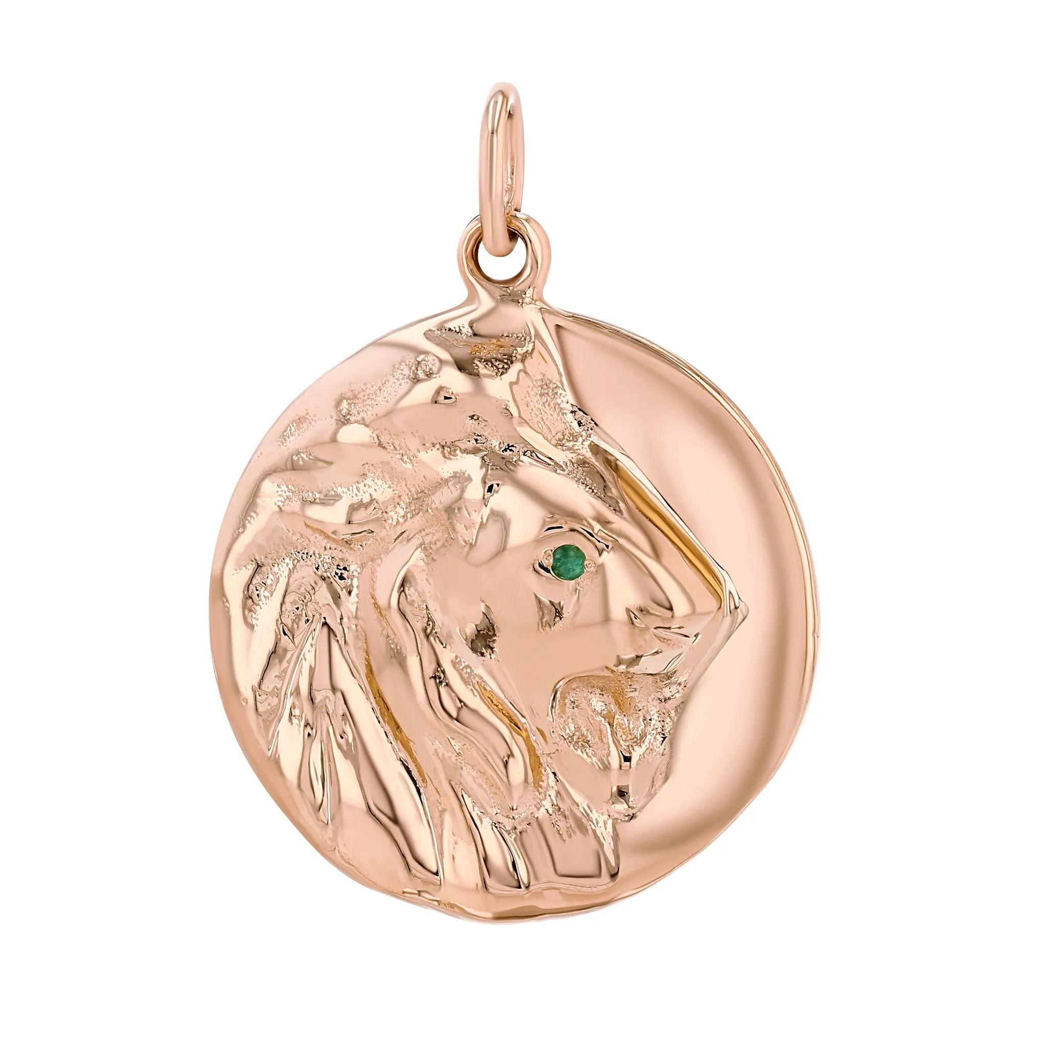 14K Gold Lion Medallion Charm Pendant, XL Size