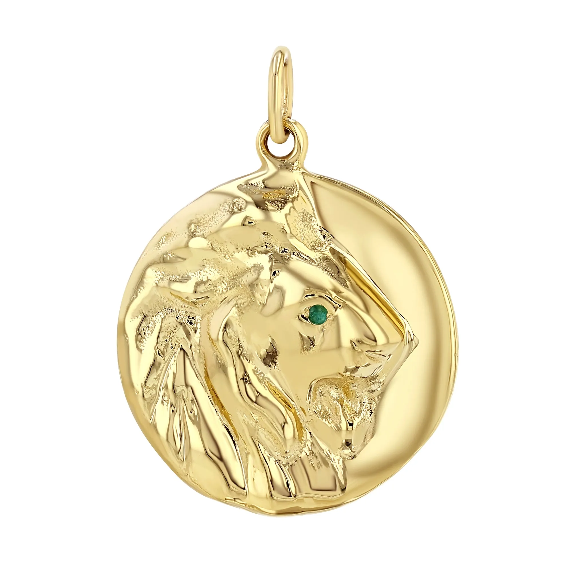 14K Gold Lion Medallion Charm Pendant, XL Size
