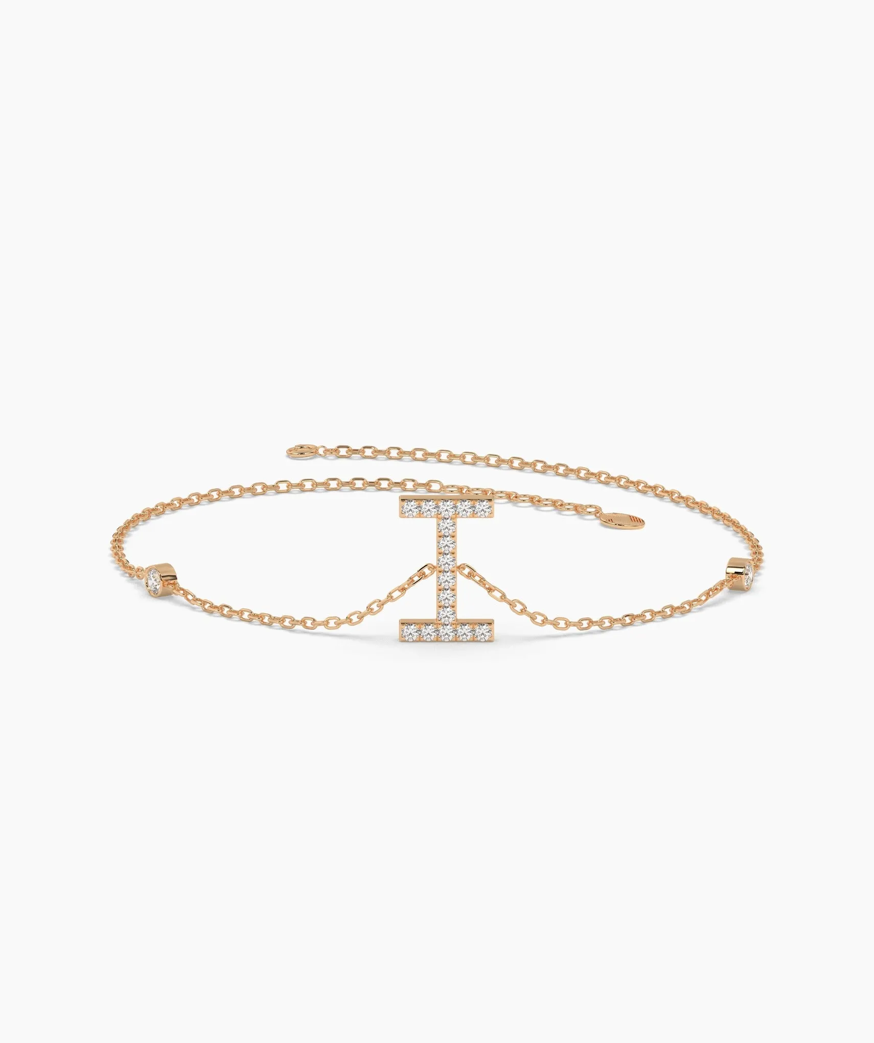 14K Gold "I" Initial Diamond Bracelet