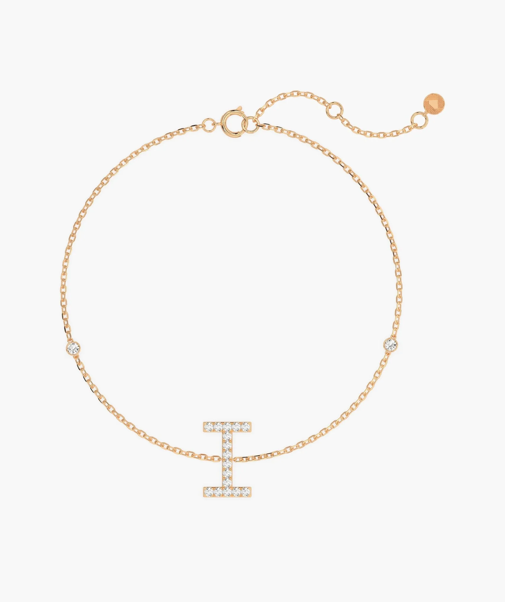 14K Gold "I" Initial Diamond Bracelet