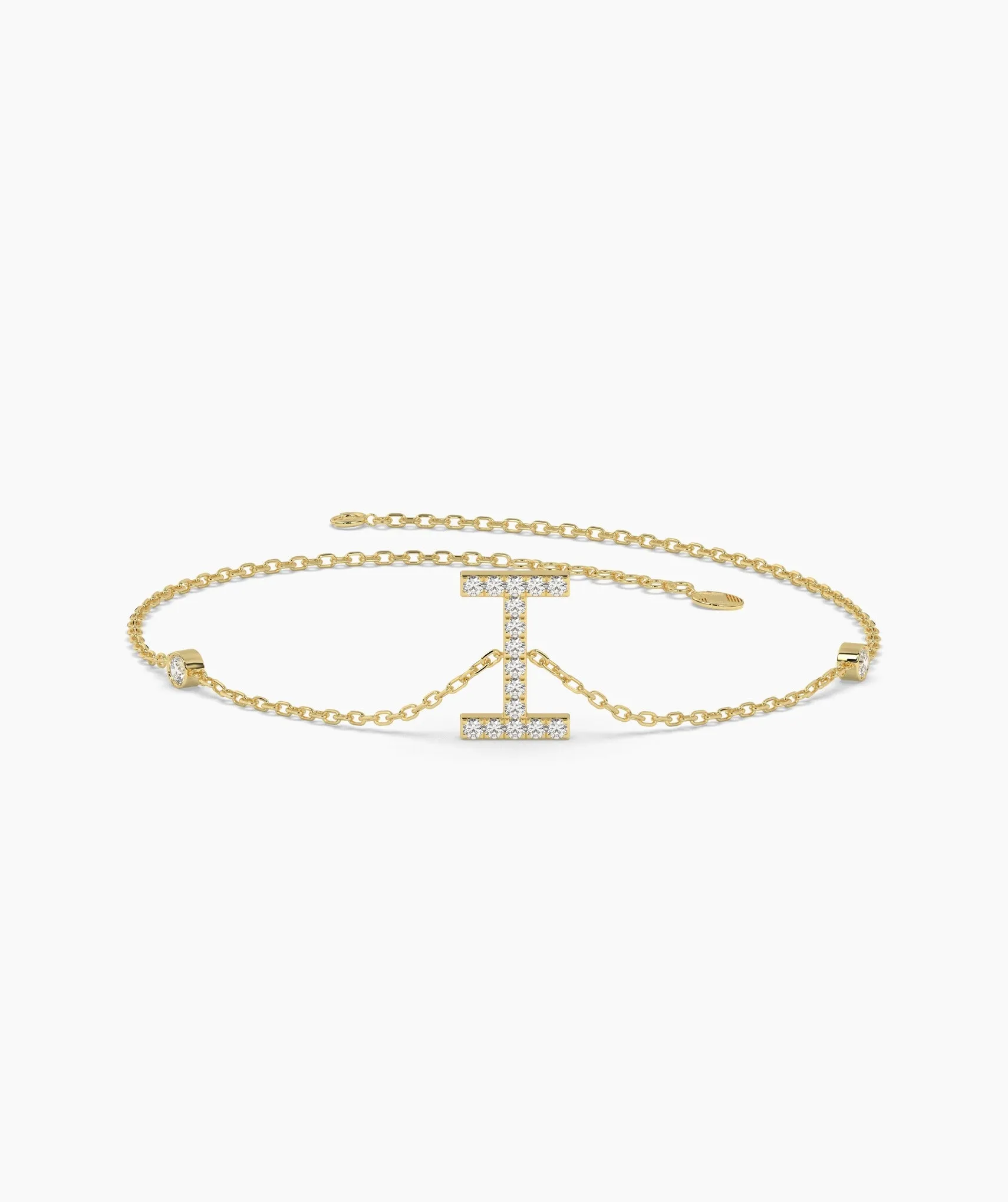 14K Gold "I" Initial Diamond Bracelet
