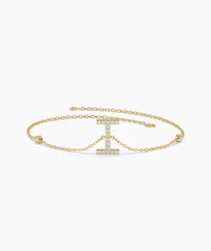 14K Gold "I" Initial Diamond Bracelet
