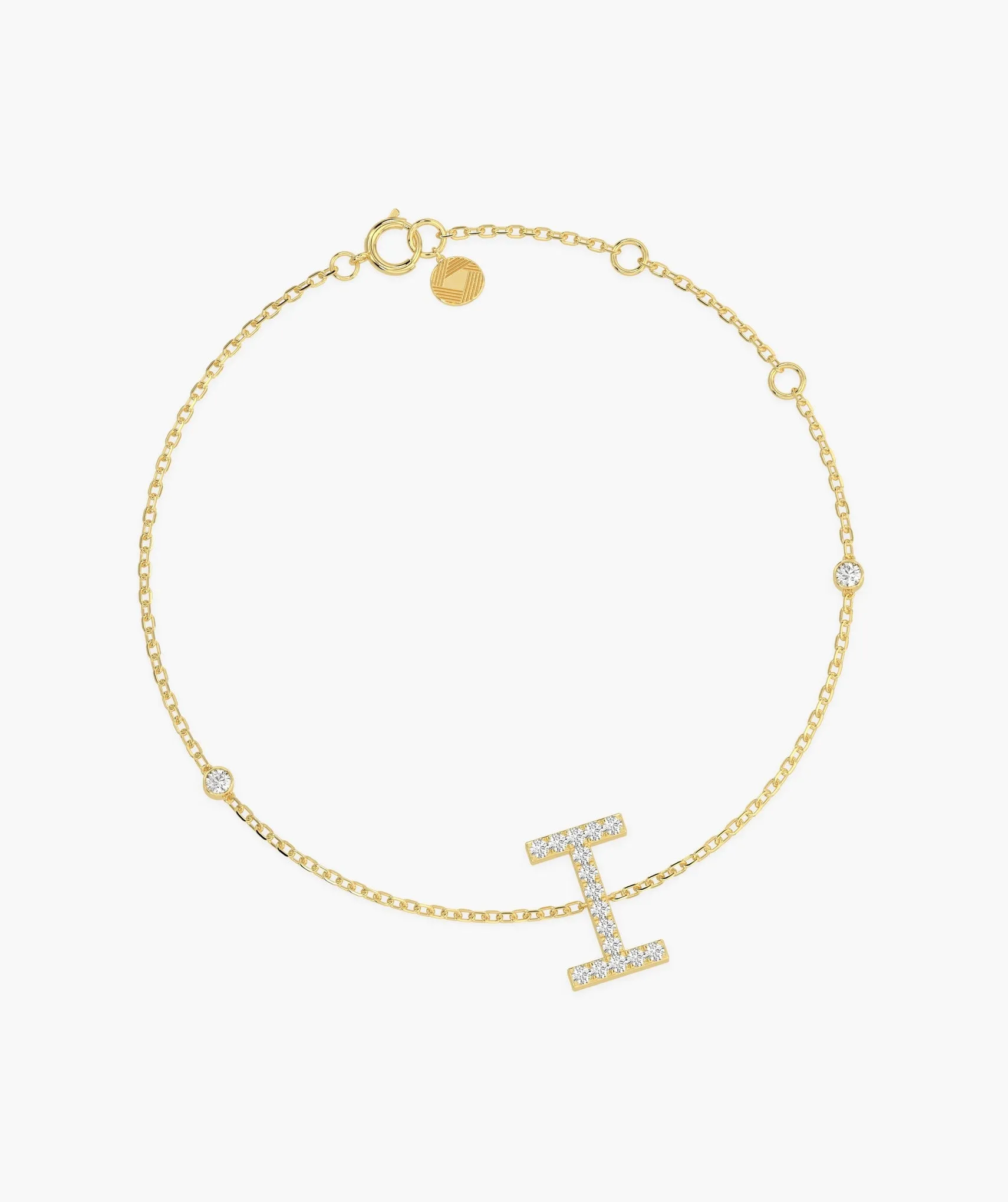 14K Gold "I" Initial Diamond Bracelet