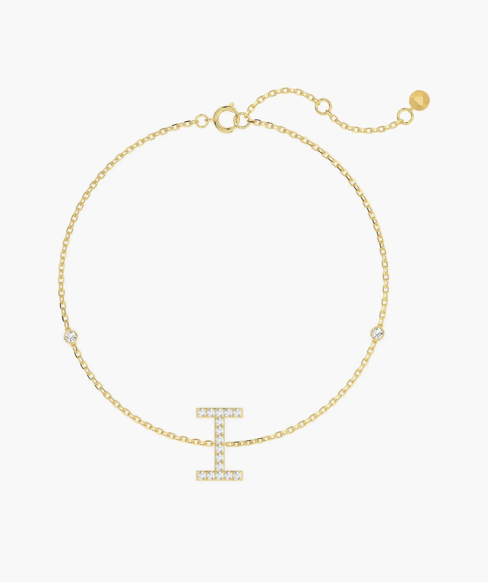14K Gold "I" Initial Diamond Bracelet