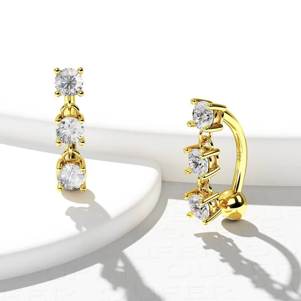 14K Gold Reverse Belly Rings 14G Dangle CZ Belly Button Ring