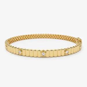 14k Gold Ribbed Diamond Bangle Bracelet