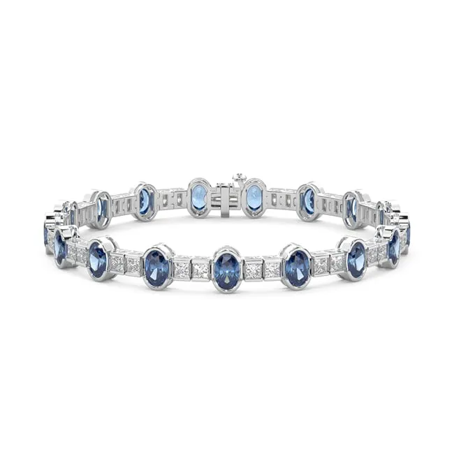 14k Gold Royal Blue Sapphire Diamond Bracelet (12.0.cts.tw)