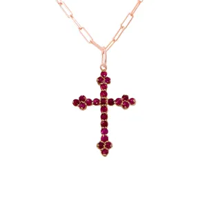 14K Gold Ruby Gothic Trinity Cross Necklace ~ Small Size