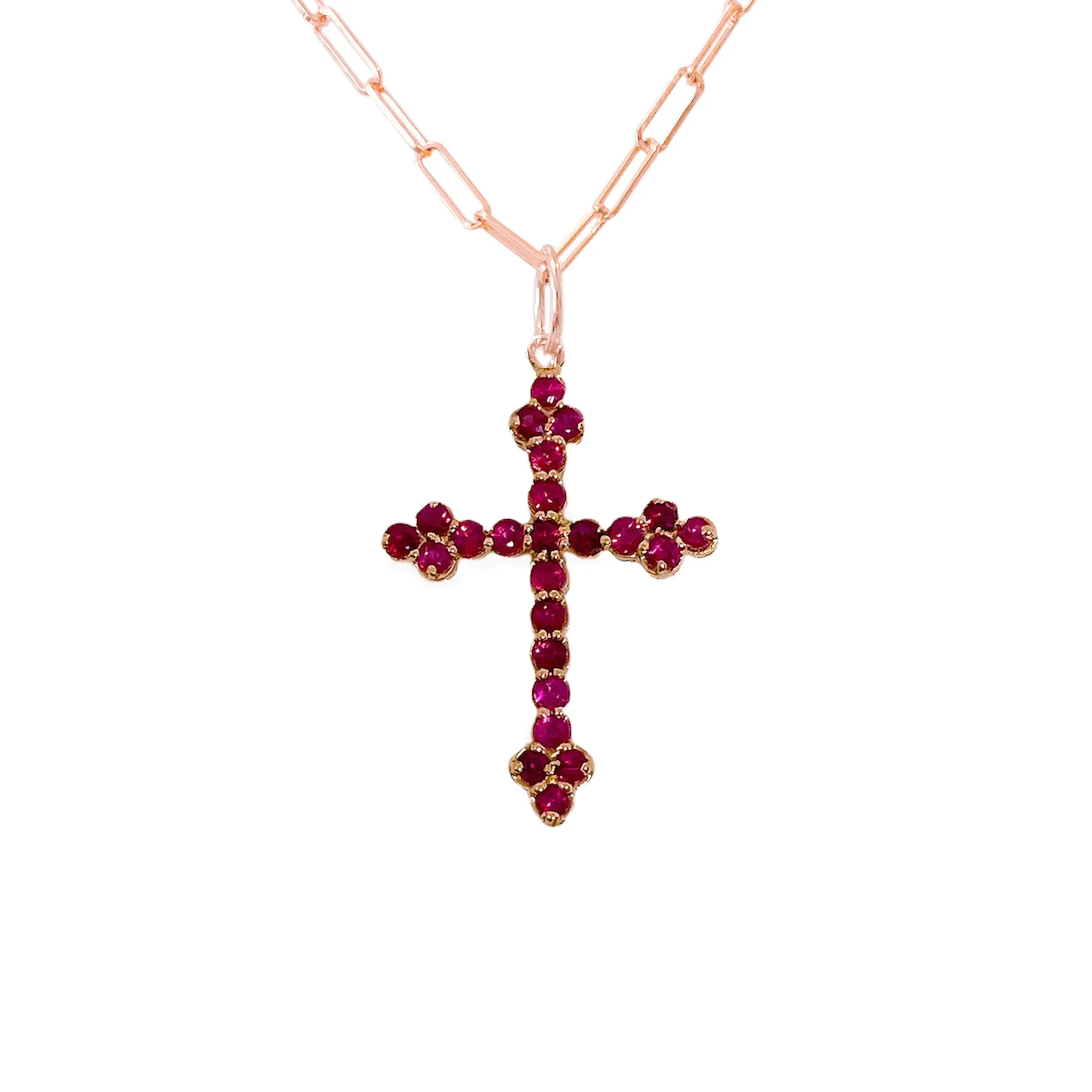 14K Gold Ruby Gothic Trinity Cross Necklace ~ Small Size