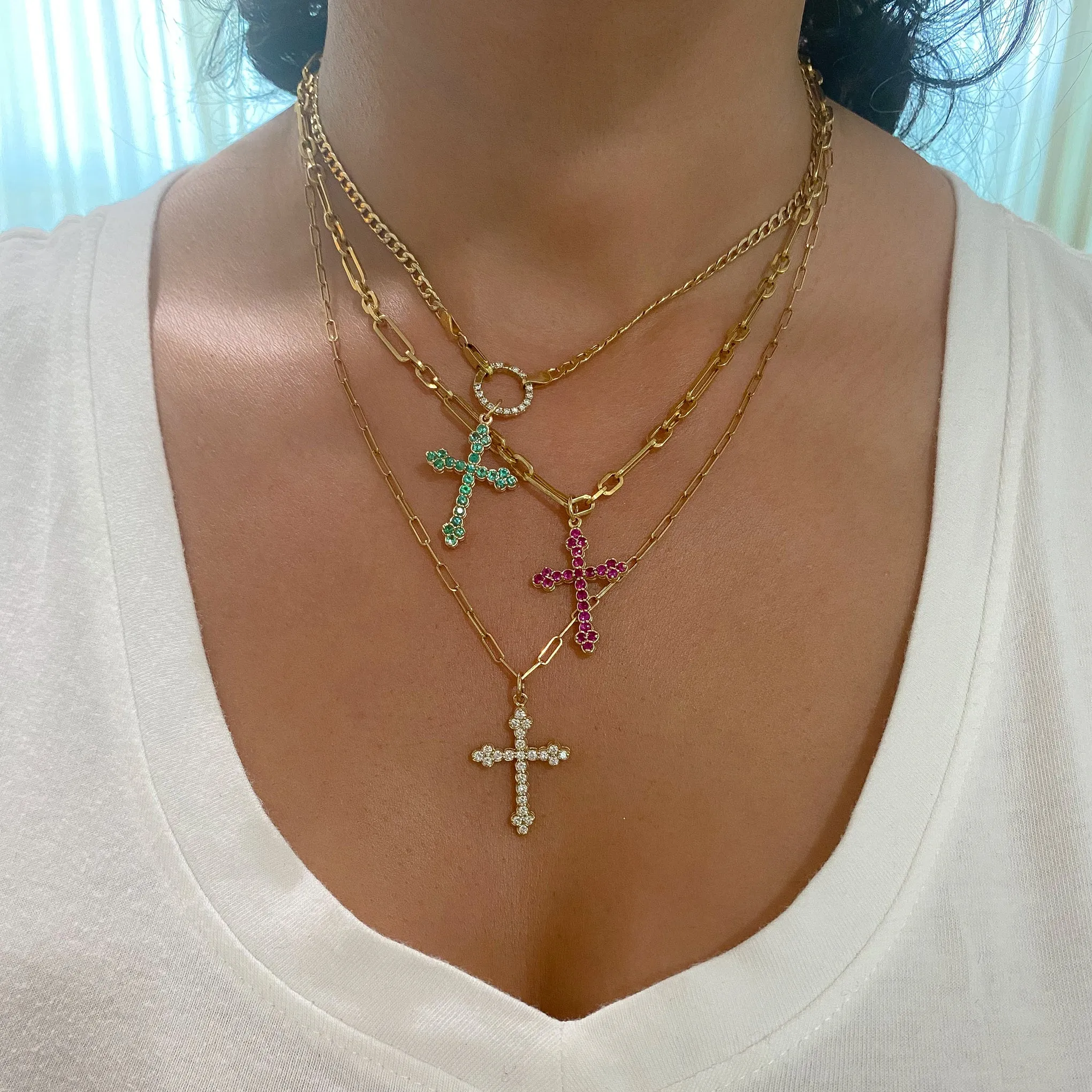 14K Gold Ruby Gothic Trinity Cross Necklace ~ Small Size
