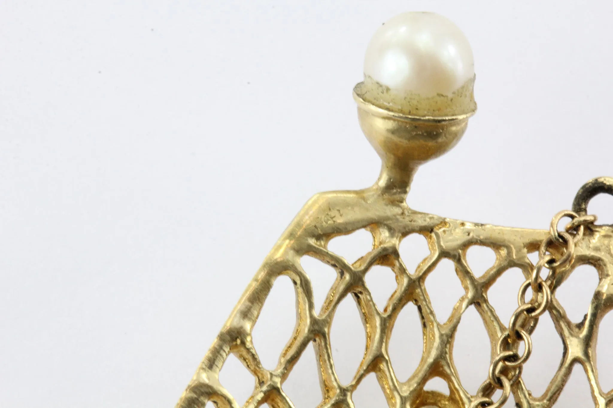 14K Gold Woven Sapphire, Ruby, & Pearl Opening Purse Pendant / Charm