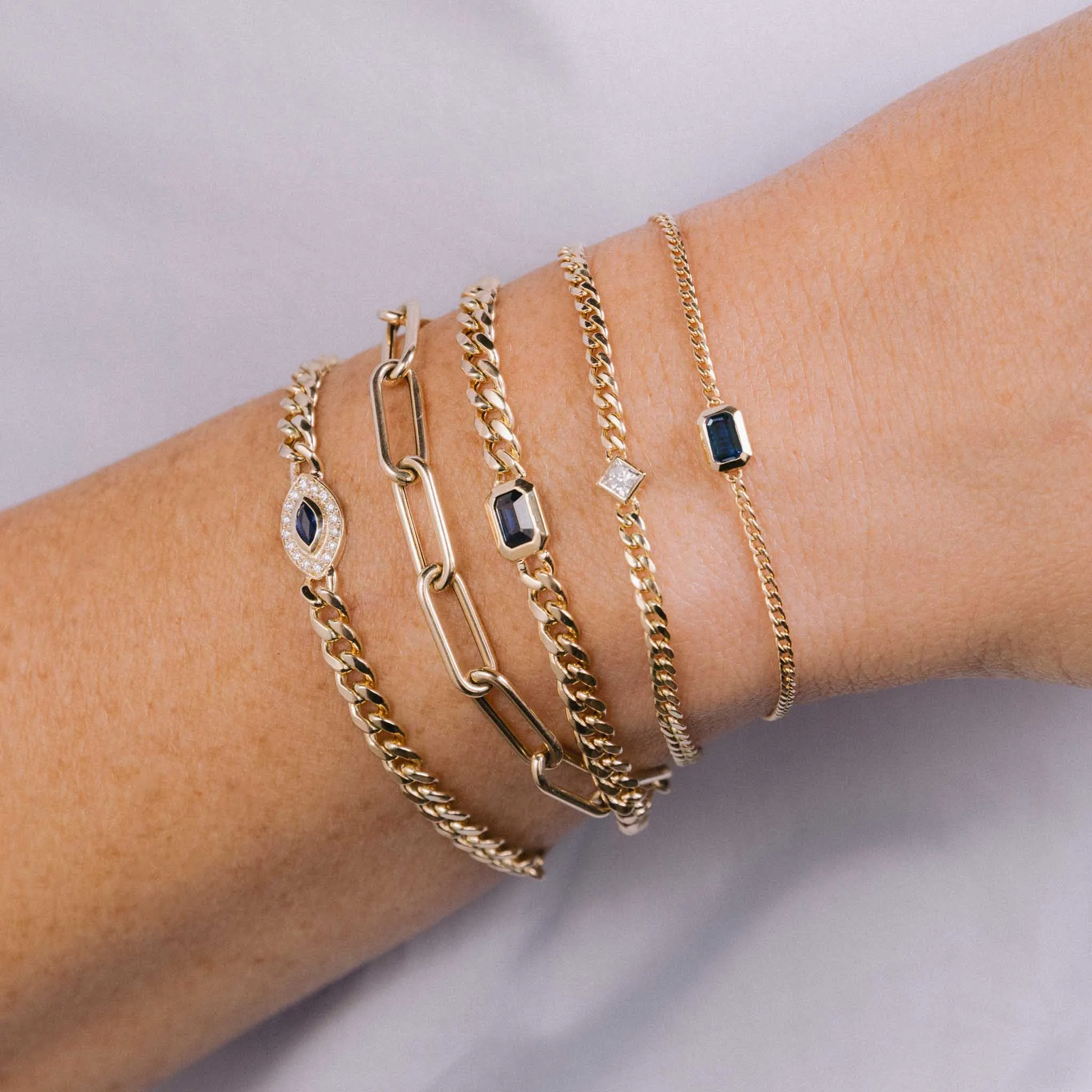 14k Princess Diamond Small Curb Chain Bracelet