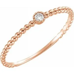 14K Rose .03 CTW Diamond Beaded Bezel-Set Ring Size 7
