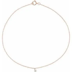 14K Rose 1/6 CT Drilled Natural Diamond Solitaire 9" Anklet