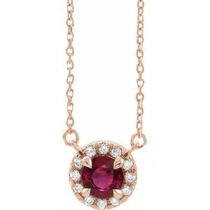 14K Rose 3 mm Lab-Grown Ruby &.03 CTW Natural Diamond 18" Necklace
