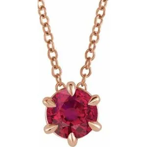 14K Rose 4 mm Lab-Grown Ruby Solitaire 16-18" Necklace