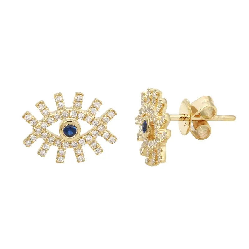14K Rose Gold Diamond   Sapphire Evil Eye Earrings