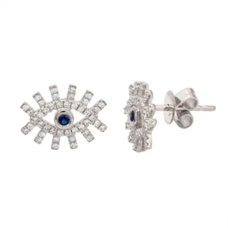 14K Rose Gold Diamond   Sapphire Evil Eye Earrings