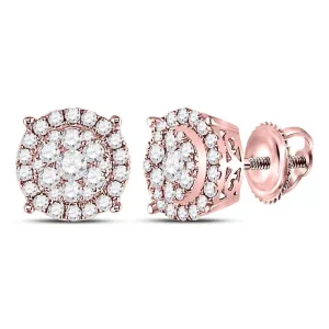 14K Rose Gold Round Diamond Circle Cluster Earrings 3/8 Cttw