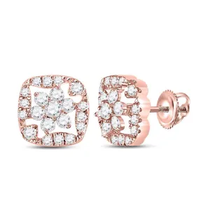 14K Rose Gold Round Diamond Square Frame Cluster Earrings 3/8 Cttw