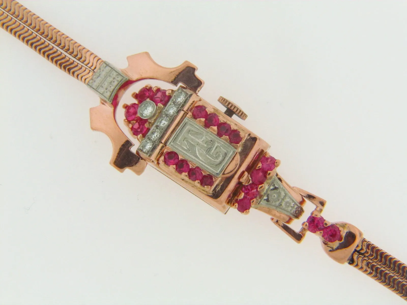 14K ROSE GOLD RUBY AND DIAMOND WRISTWATCH