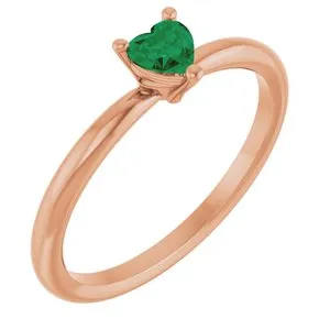 14K Rose Lab-Grown Emerald Heart Solitaire Ring