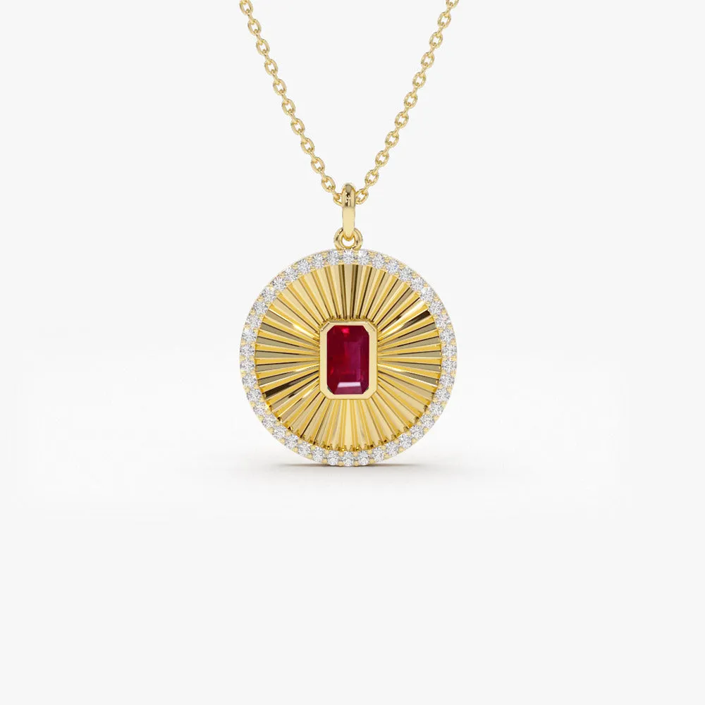 14K Ruby and Diamond Medallion Necklace