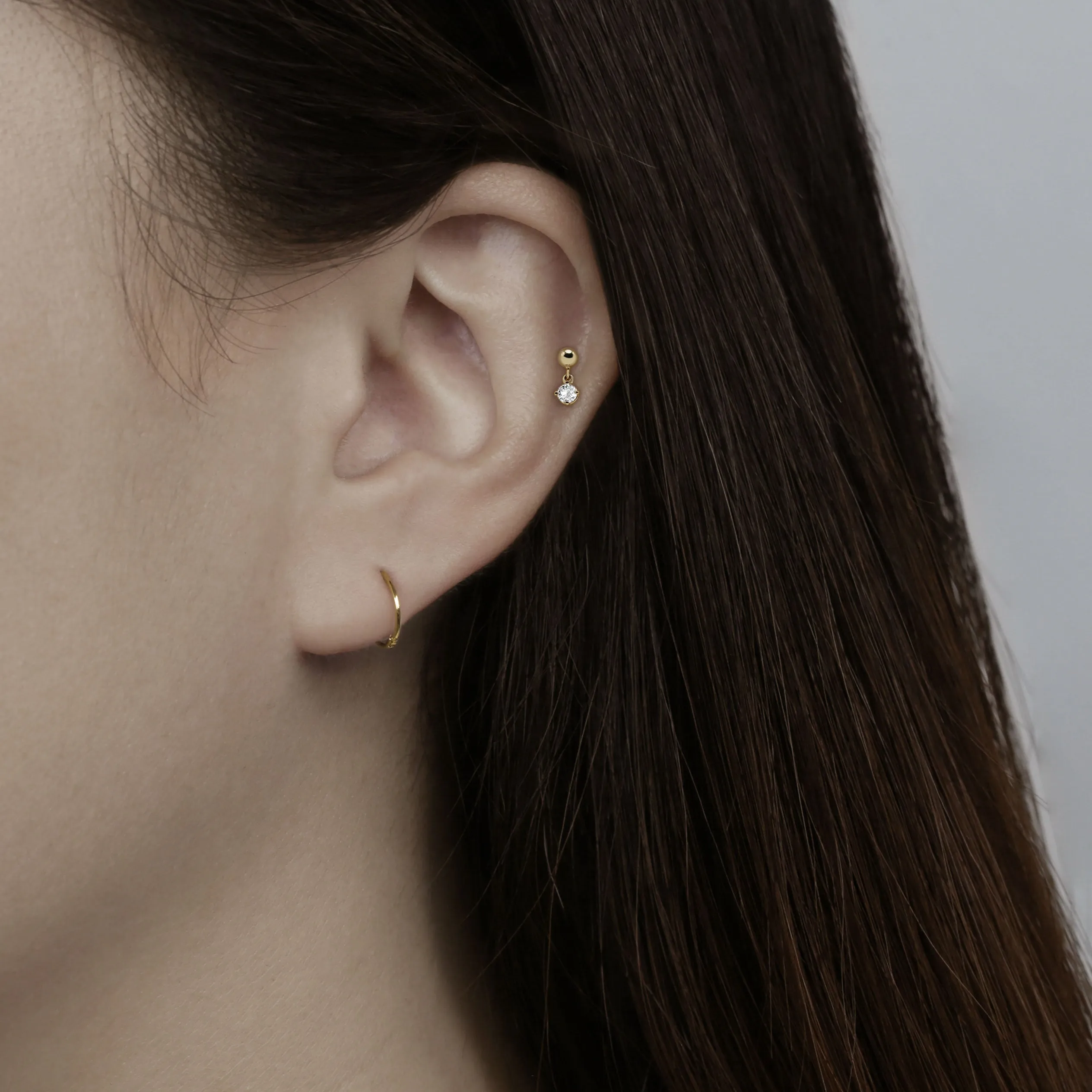 14k Solid Gold Dangling CZ Ball Stud Earring