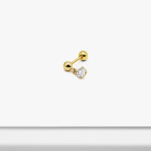 14k Solid Gold Dangling CZ Ball Stud Earring