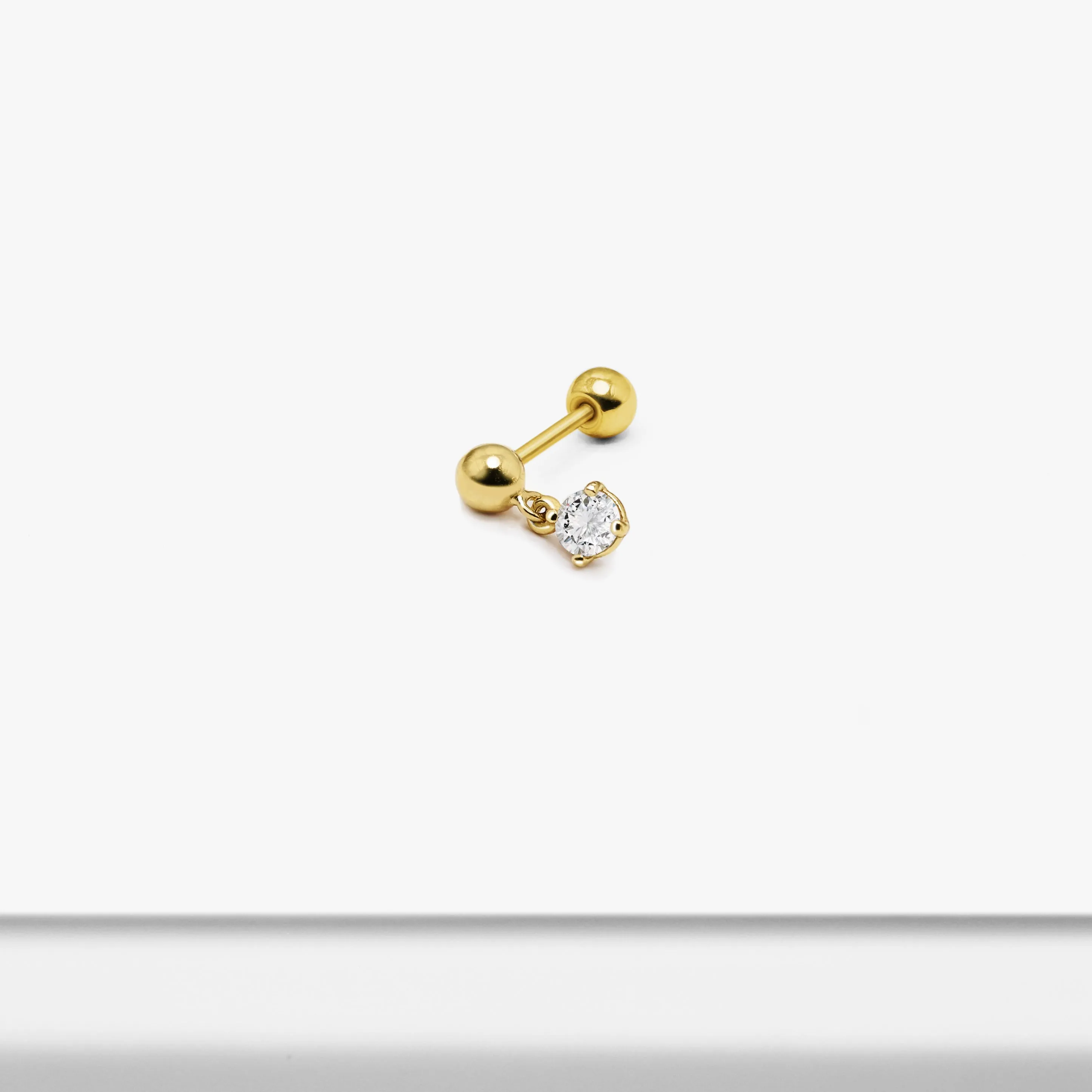 14k Solid Gold Dangling CZ Ball Stud Earring