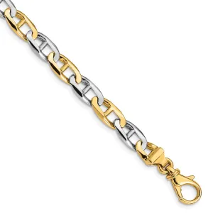 14K Two-tone 8.25 inch 6.6mm Hand Polished Fancy Flat Anchor Link with Fancy Lobster Clasp Bracelet