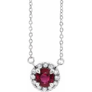 14K White 4.5 mm Natural Ruby & .05 CTW Natural Diamond 18" Necklace