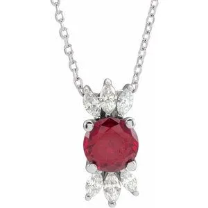 14K White Chatham® Lab-Created Ruby & 1/4 CTW Diamond 16-18" Necklace
