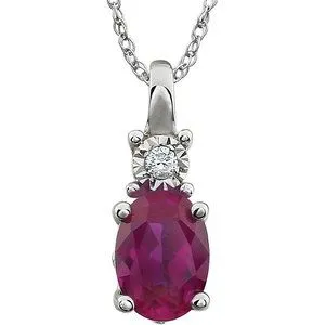 14K White Created Ruby & .02 CTW Diamond 18" Necklace