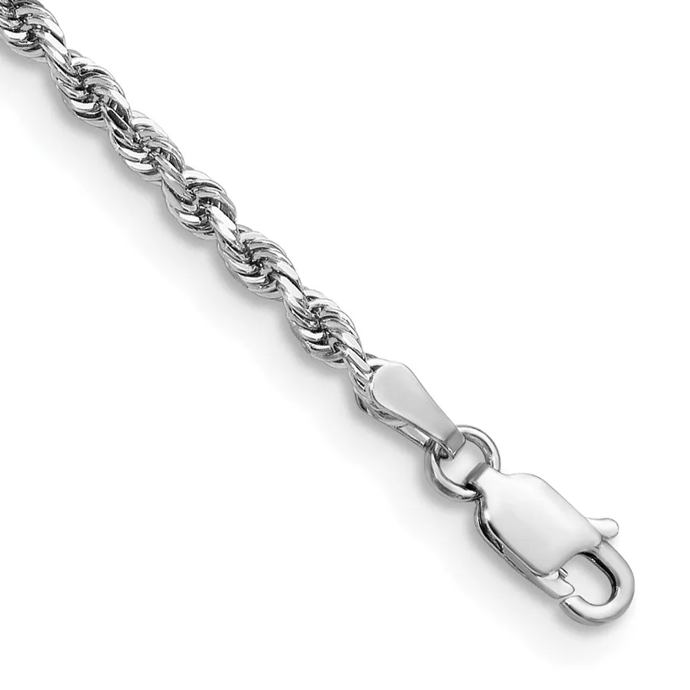 14k White Gold 2.75mm Diamond-cut Quadruple Rope Lobster Clasp Chain Bracelet