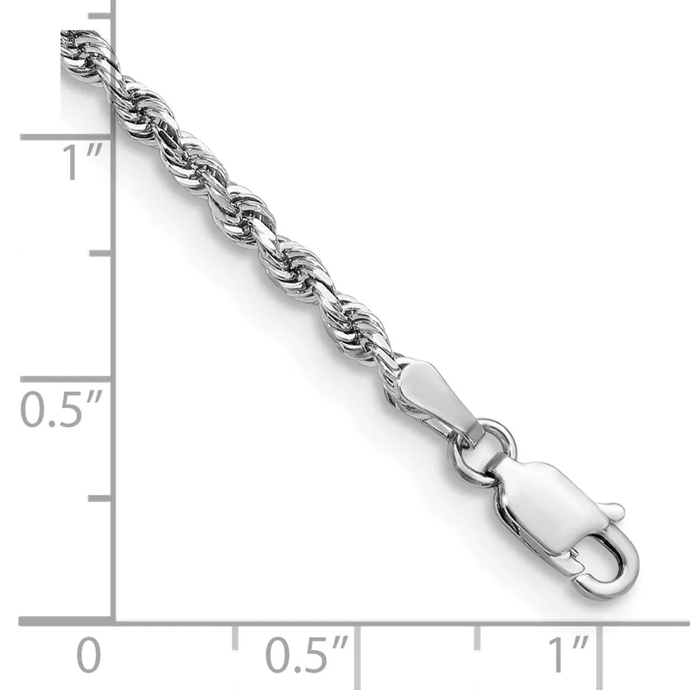 14k White Gold 2.75mm Diamond-cut Quadruple Rope Lobster Clasp Chain Bracelet