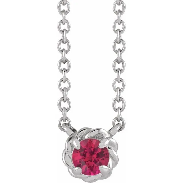 14K White Gold 3 mm Lab-Grown Ruby Claw-Prong Rope 18" Necklace