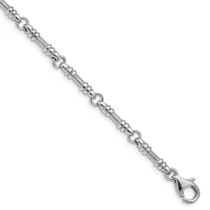 14k White Gold 3.5mm Hand Polished and Textured Fancy Link with Fancy Lobster Clasp Bracelet