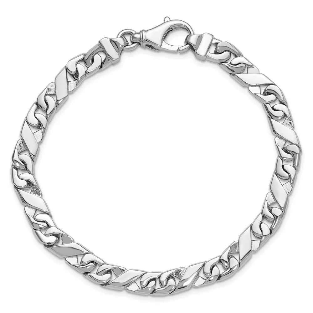 14k White Gold 6.7mm Hand Polished Fancy Link with Fancy Lobster Clasp Bracelet