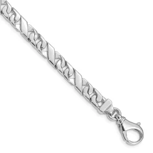 14k White Gold 6.7mm Hand Polished Fancy Link with Fancy Lobster Clasp Bracelet